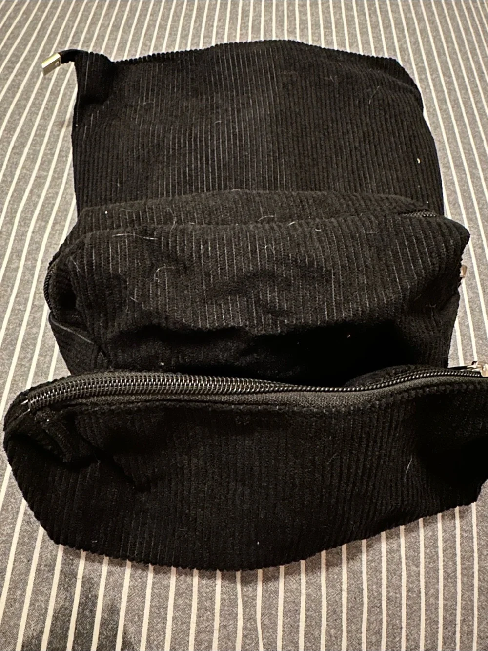 Black Corduroy 3piece Makeup Bag Set